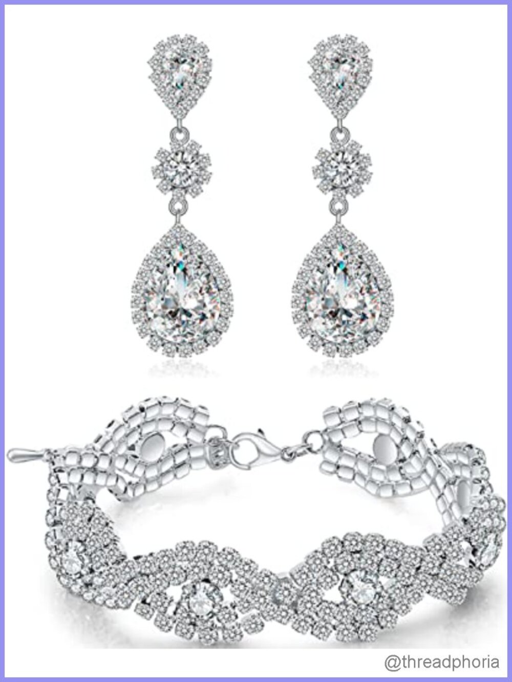 Wedding Rhinestone Earrings Bracelet Set Silver Plated Crystal Bridal Jewelry